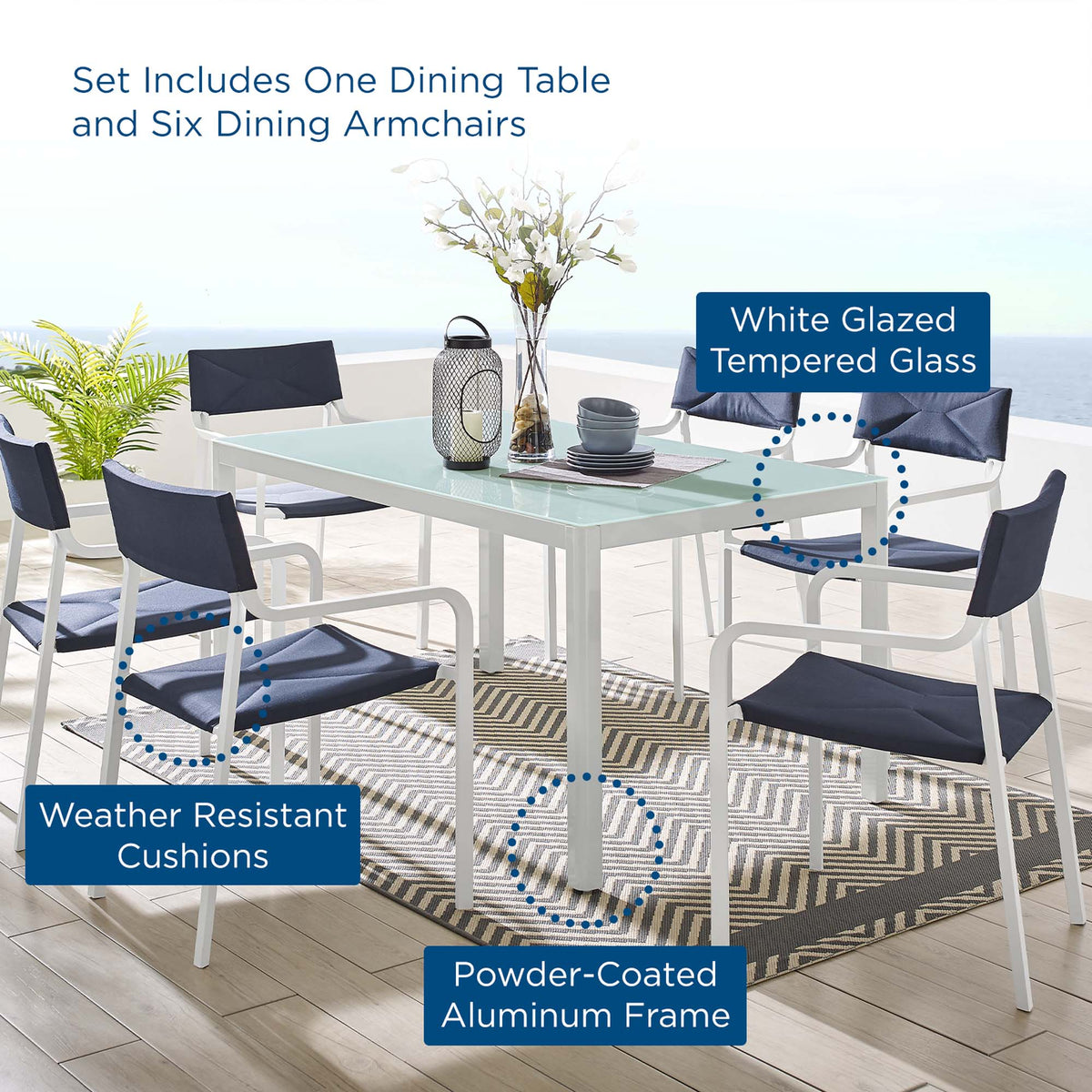 Raleigh 7 Piece Outdoor Patio Aluminum Dining Set by Modway