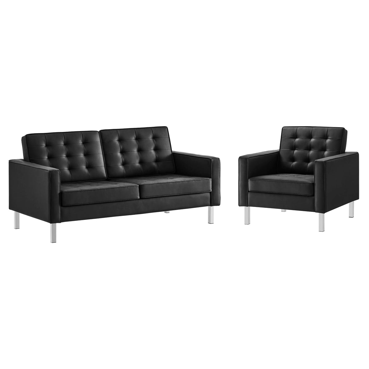 Loft Tufted Upholstered Faux Leather Loveseat and Armchair Set by Modway