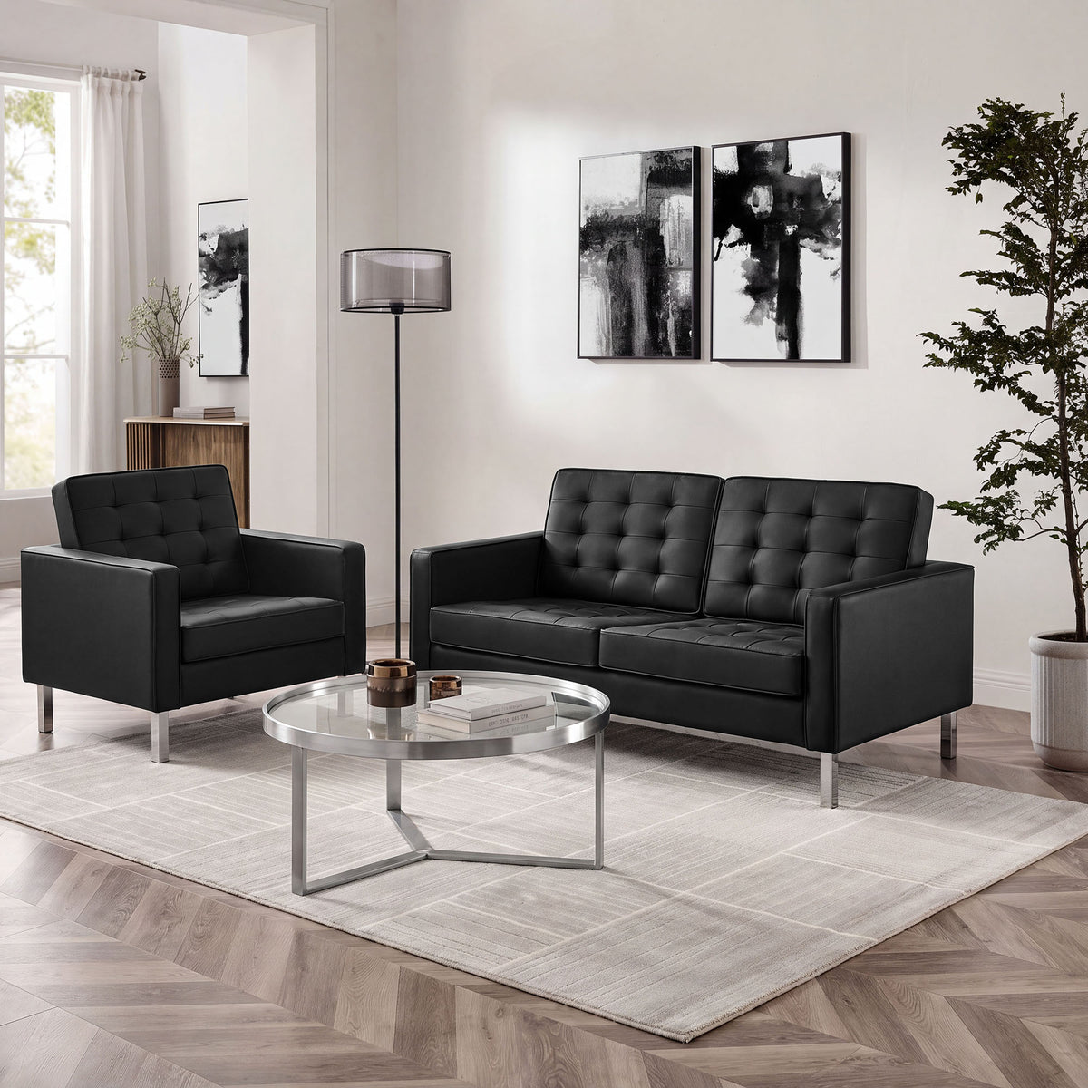 Loft Tufted Upholstered Faux Leather Loveseat and Armchair Set by Modway