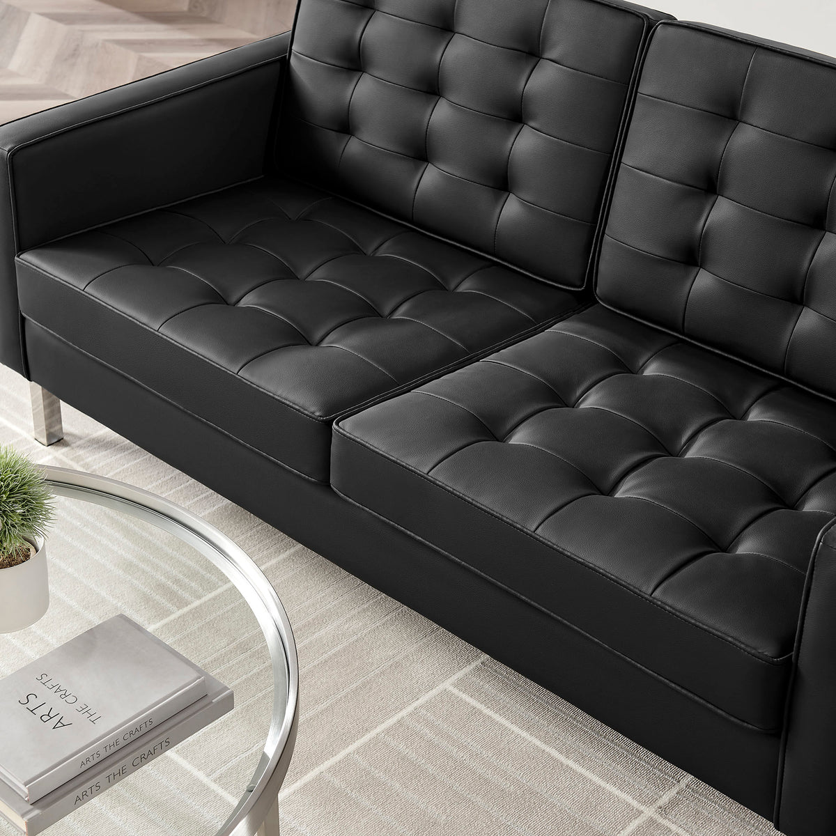 Loft Tufted Upholstered Faux Leather Loveseat and Armchair Set by Modway