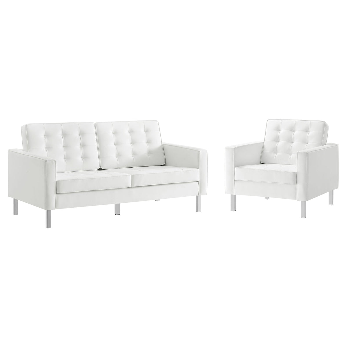 Loft Tufted Upholstered Faux Leather Loveseat and Armchair Set by Modway