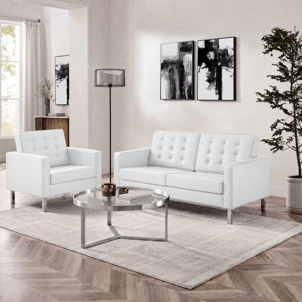 Loft Tufted Upholstered Faux Leather Loveseat and Armchair Set by Modway