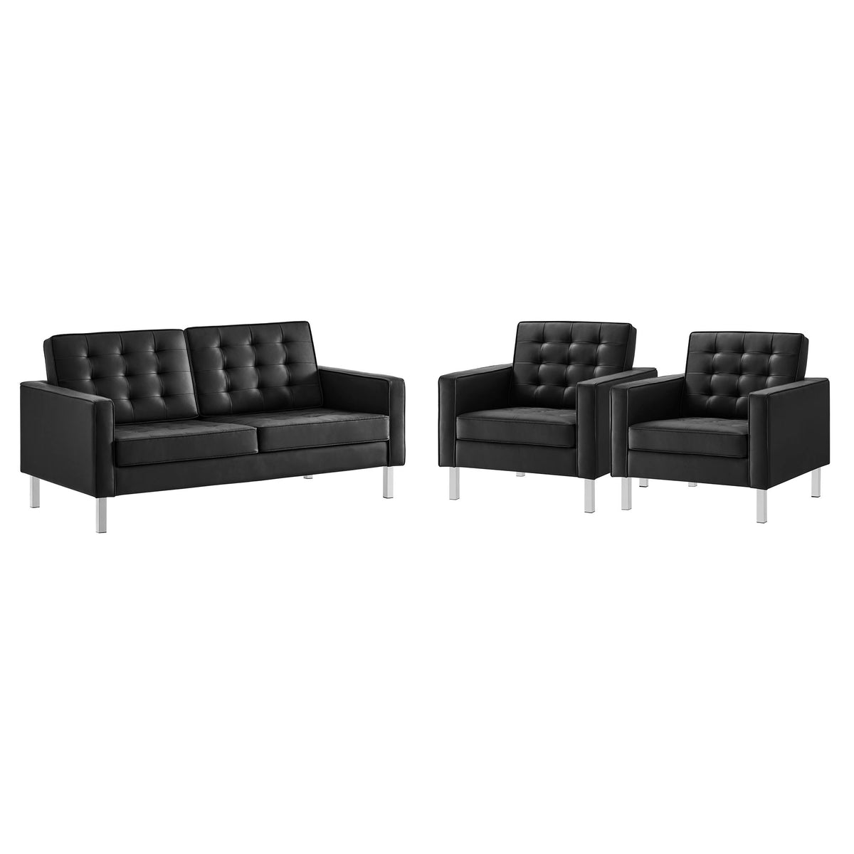 Loft 3 Piece Tufted Upholstered Faux Leather Set by Modway