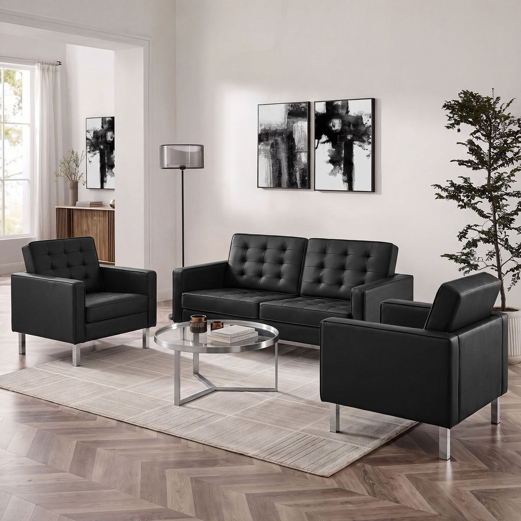 Loft 3 Piece Tufted Upholstered Faux Leather Set by Modway