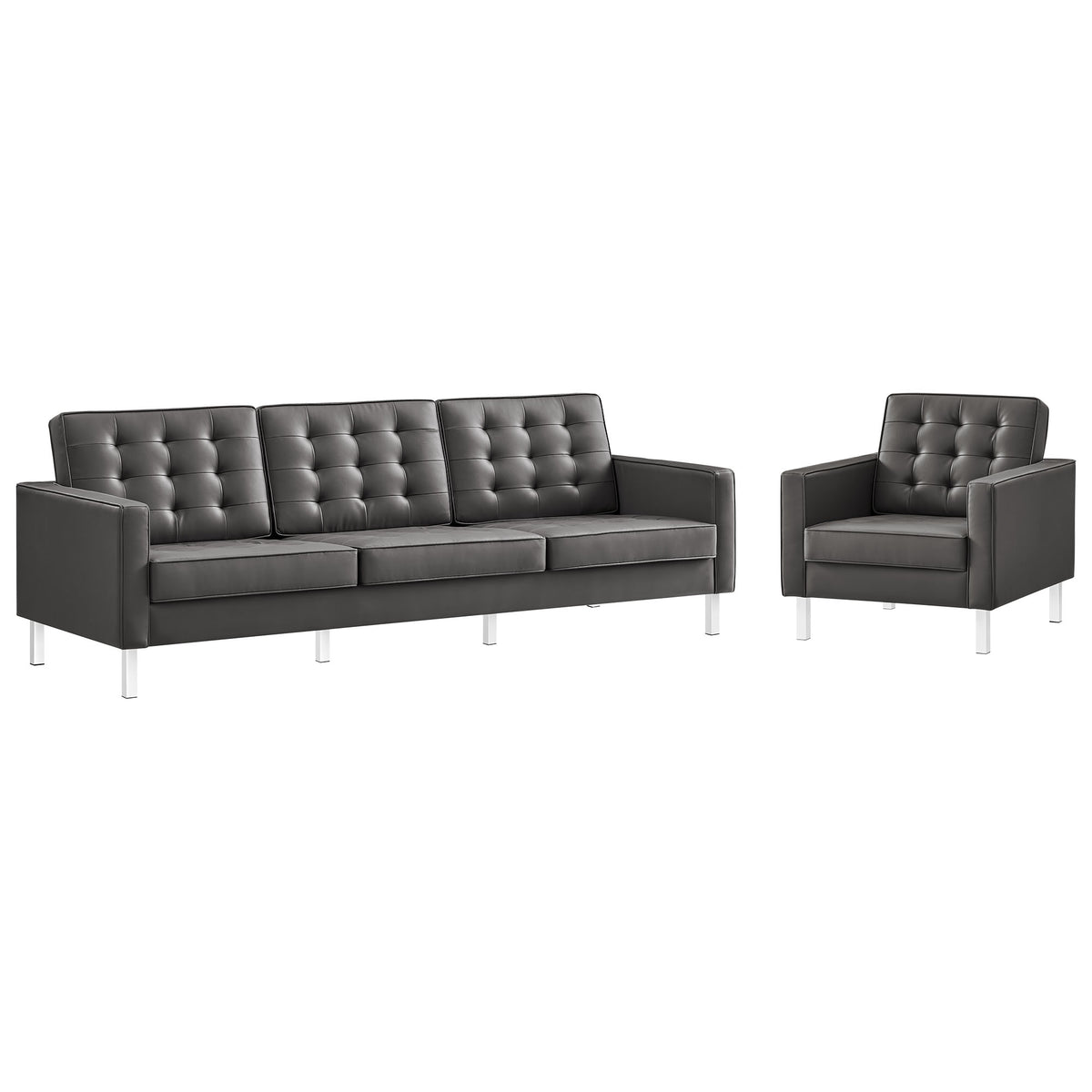 Loft Tufted Upholstered Faux Leather Sofa and Armchair Set by Modway
