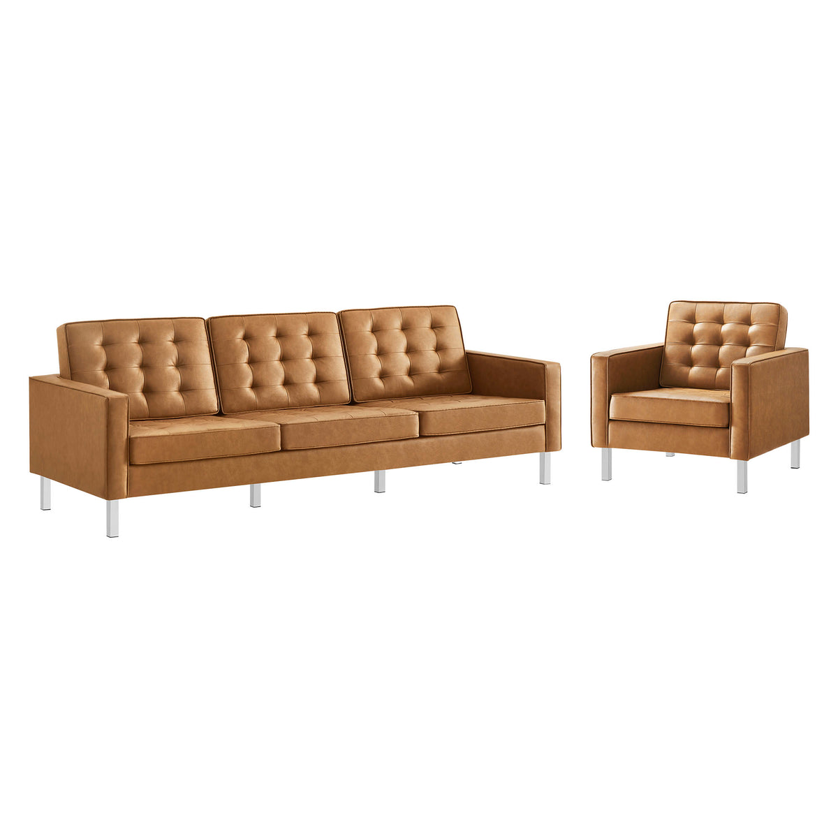 Loft Tufted Upholstered Faux Leather Sofa and Armchair Set by Modway