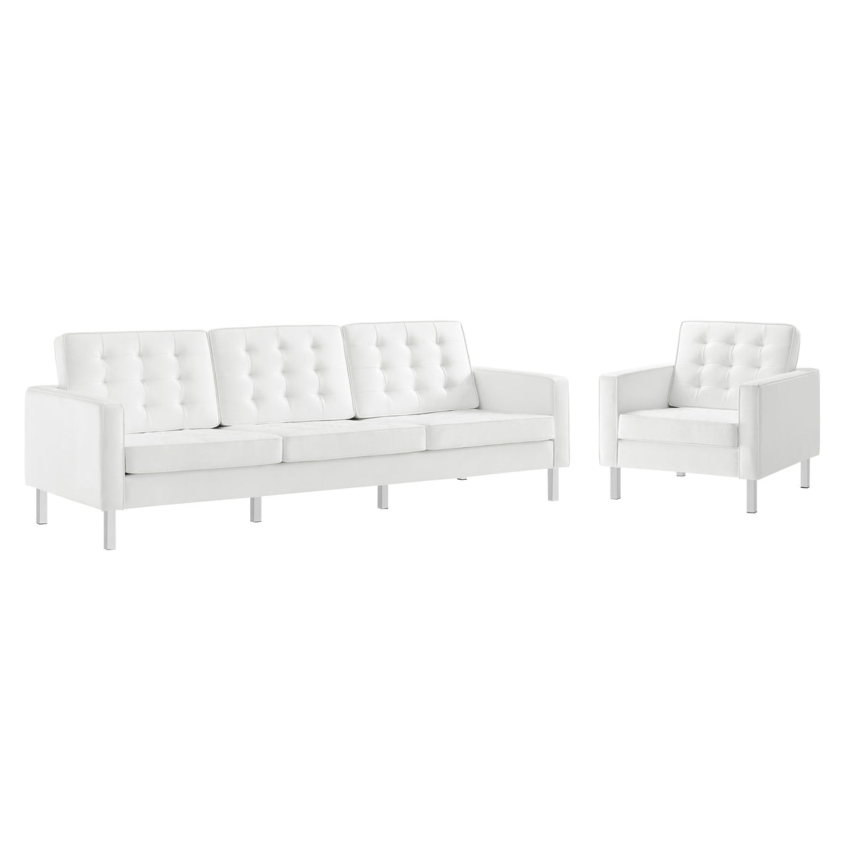 Loft Tufted Upholstered Faux Leather Sofa and Armchair Set by Modway