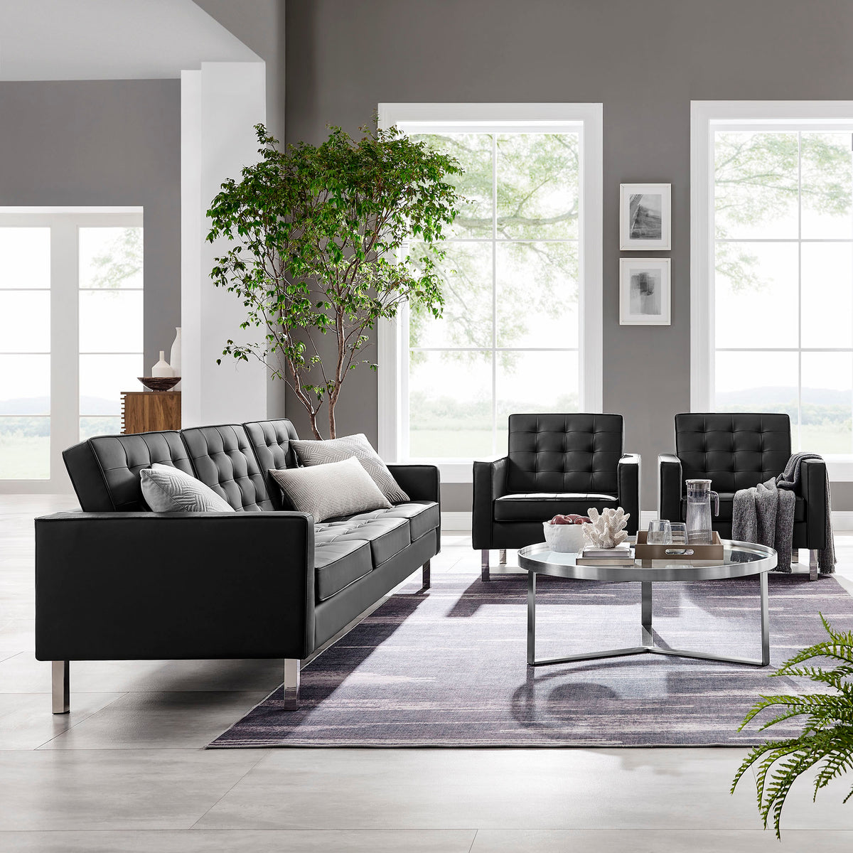 Loft 3-Piece Tufted Vegan Leather Furniture Set by Modway