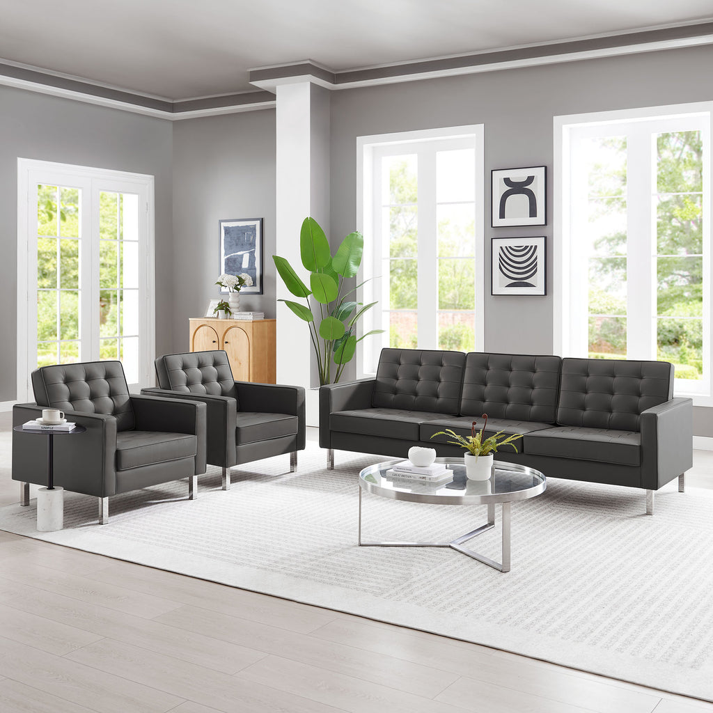 Loft 3-Piece Tufted Vegan Leather Furniture Set by Modway