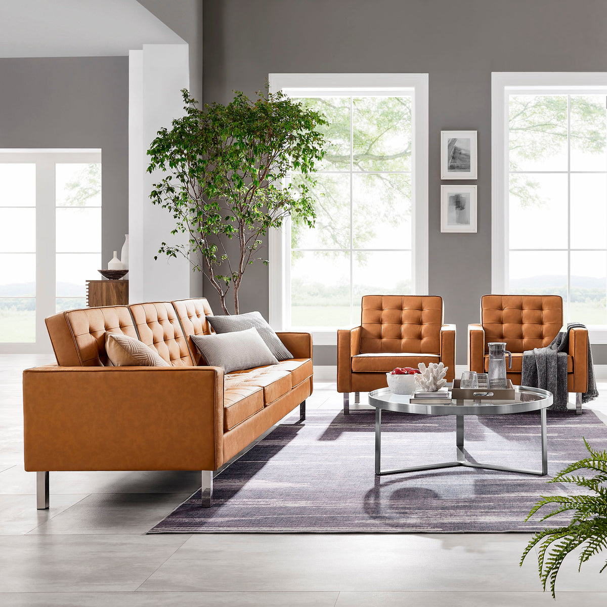 Loft 3-Piece Tufted Vegan Leather Furniture Set by Modway