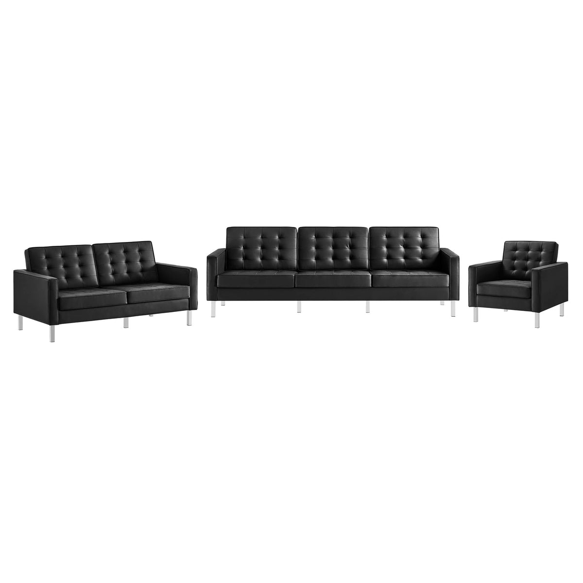 Loft 3 Piece Tufted Upholstered Faux Leather Set by Modway