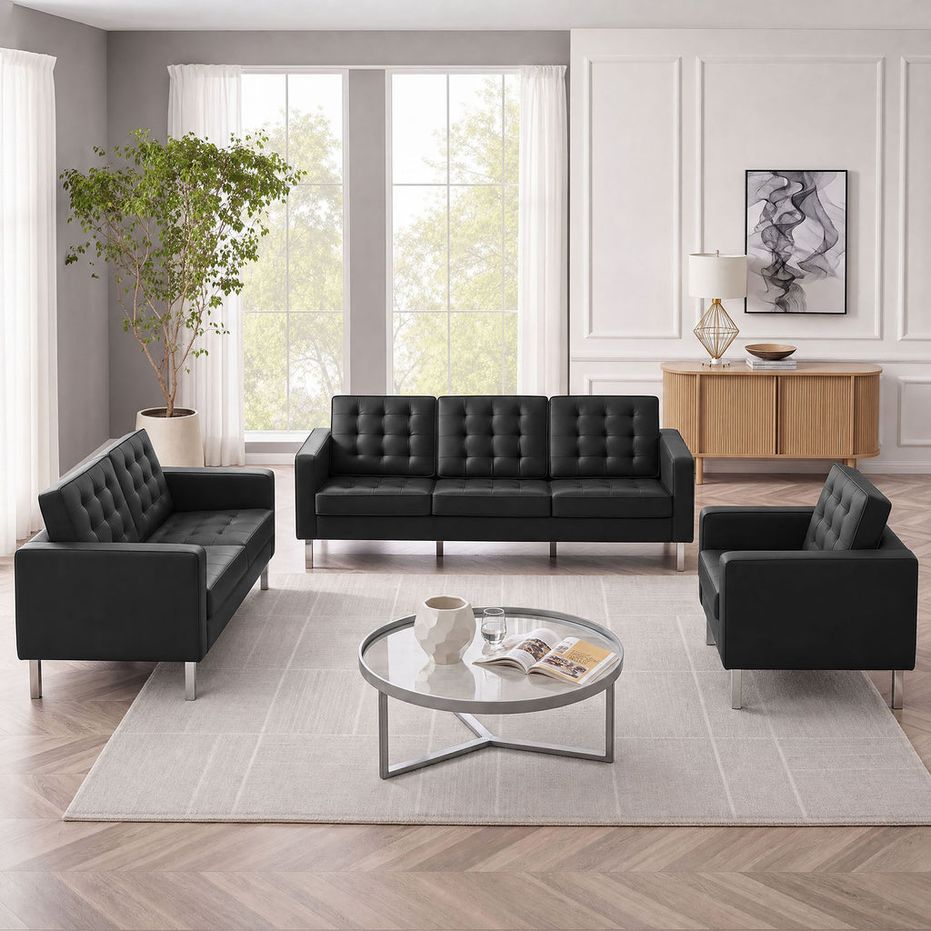 Loft 3 Piece Tufted Upholstered Faux Leather Set by Modway