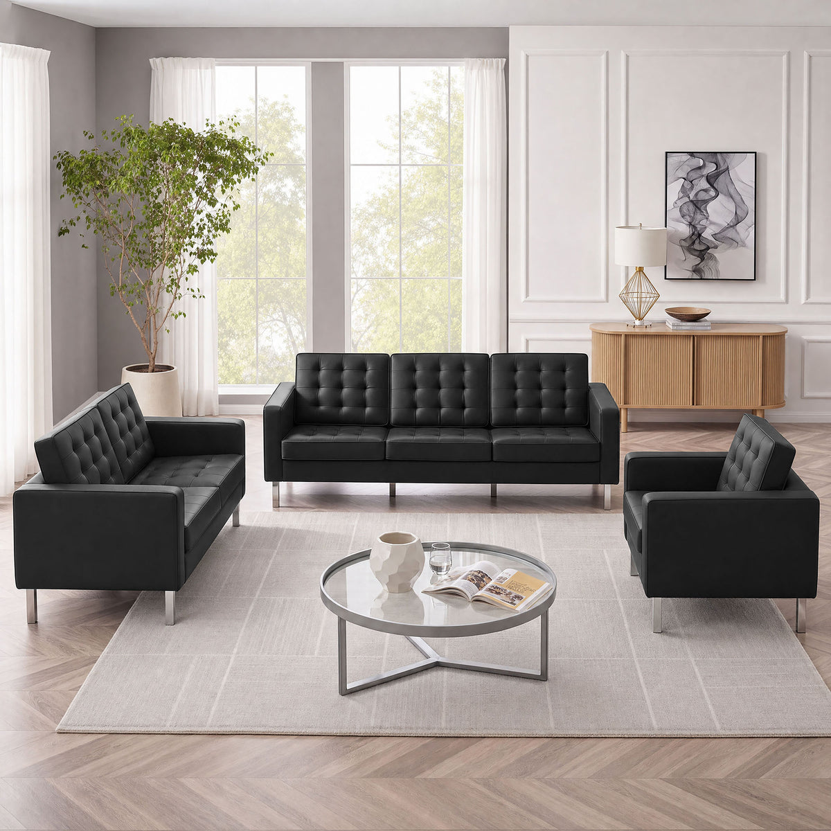Loft 3 Piece Tufted Upholstered Faux Leather Set by Modway