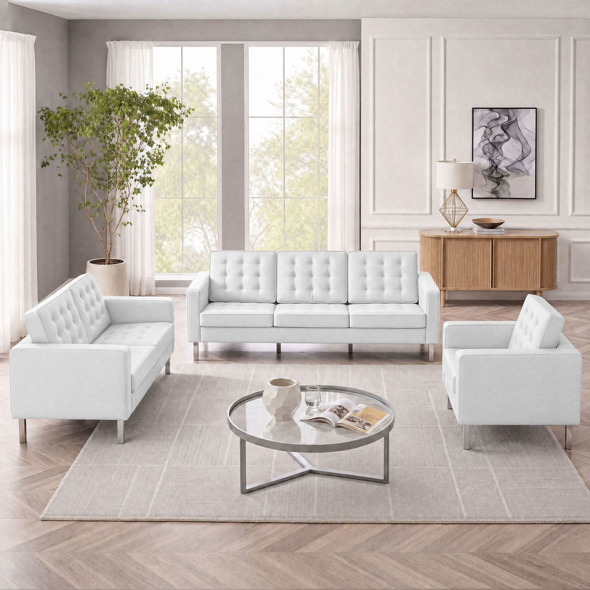 Loft 3 Piece Tufted Upholstered Faux Leather Set by Modway