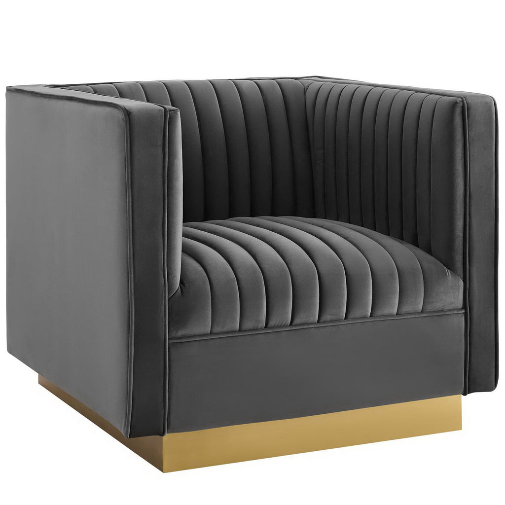 Sanguine Vertical Channel Tufted Upholstered Performance Velvet Armchair Set of 2 by Modway