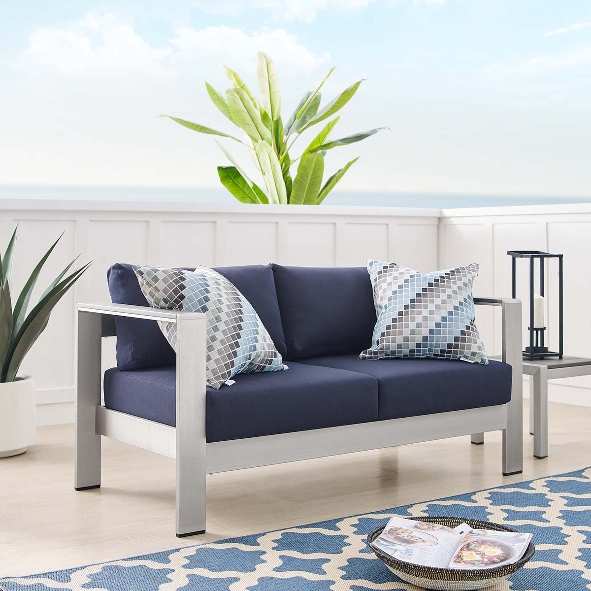 Shore Sunbrella® Fabric Aluminum Outdoor Patio Loveseat by Modway
