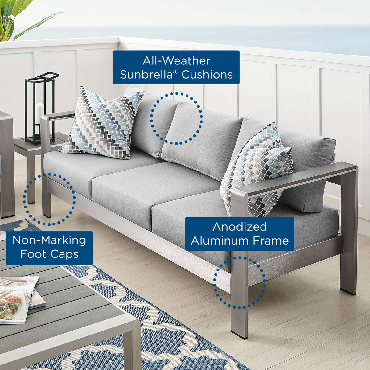Shore Sunbrella® Fabric Aluminum Outdoor Patio Sofa by Modway