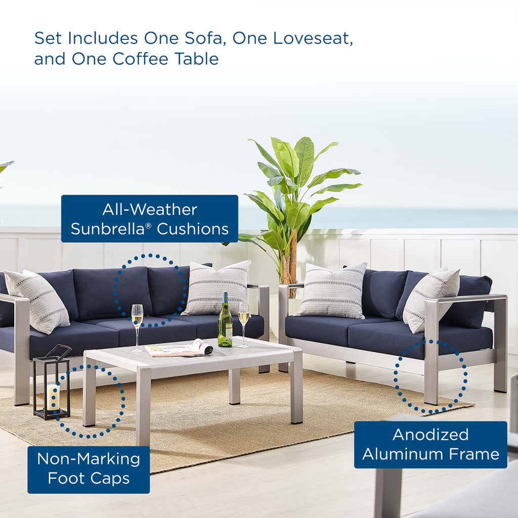 Shore 3 Piece Sunbrella® Fabric Outdoor Patio Aluminum Set by Modway