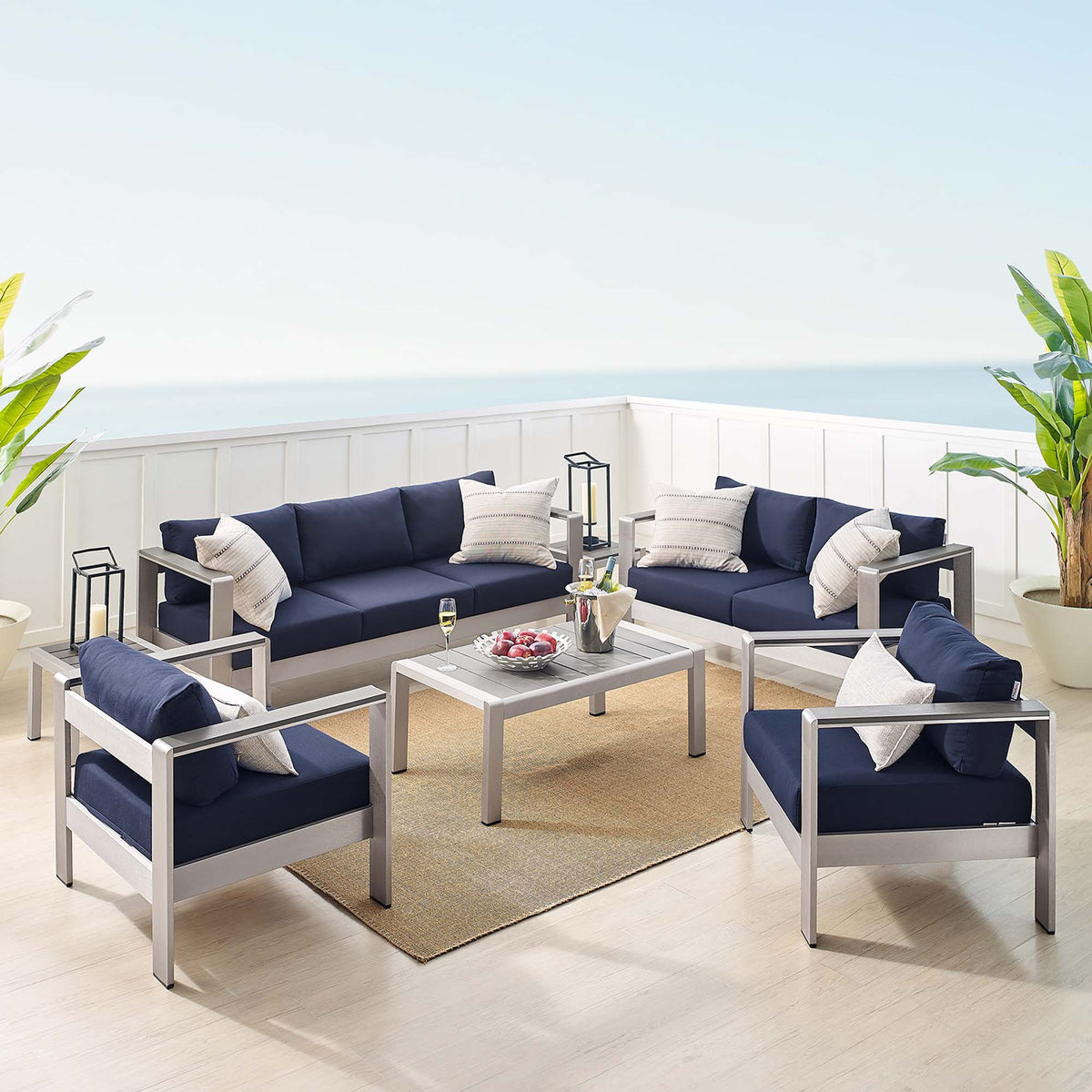 Shore 7 Piece Sunbrella® Fabric Outdoor Patio Aluminum Set by Modway