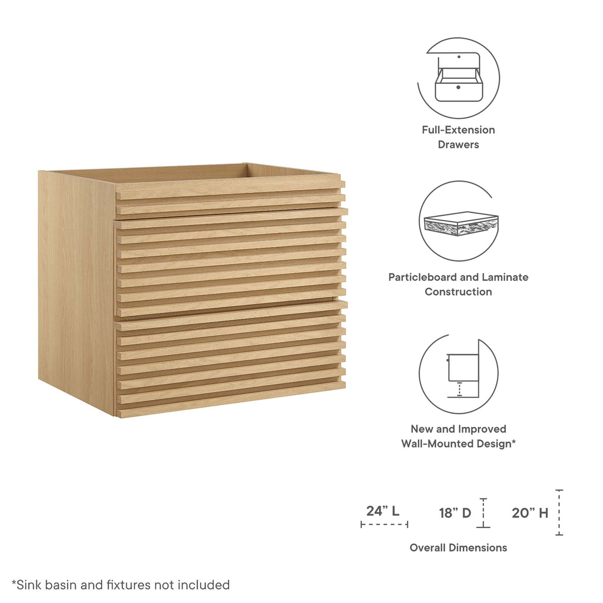 Render Wall-Mount Bathroom Vanity Cabinet (Sink Basin Not Included) by Modway