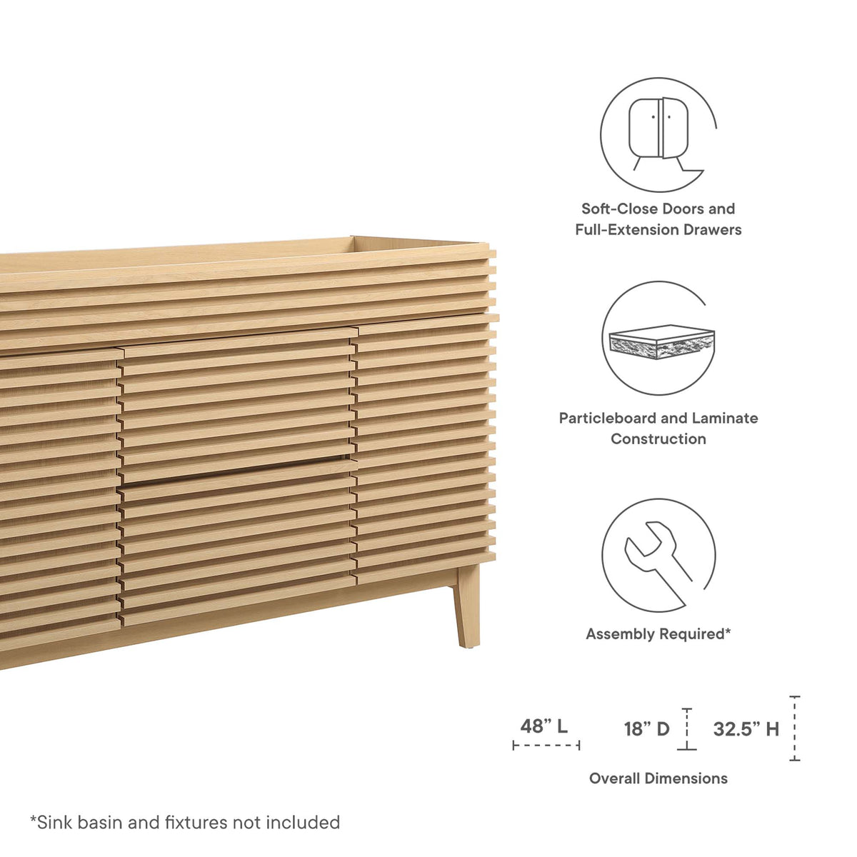 Render Single Sink Compatible (not included) Bathroom Vanity Cabinet by Modway