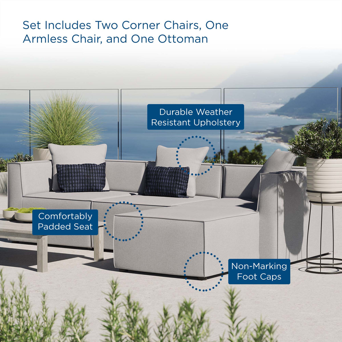 Saybrook 4-Piece Outdoor Patio Upholstered Sectional Sofa by Modway