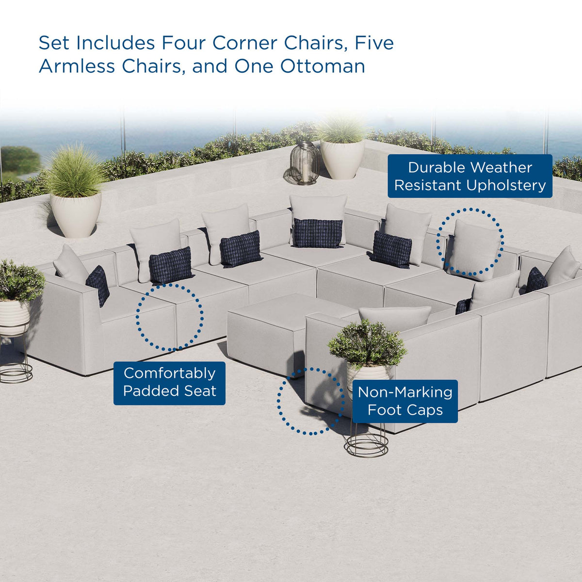 Saybrook 10-Piece Outdoor Patio Upholstered Sectional Sofa by Modway