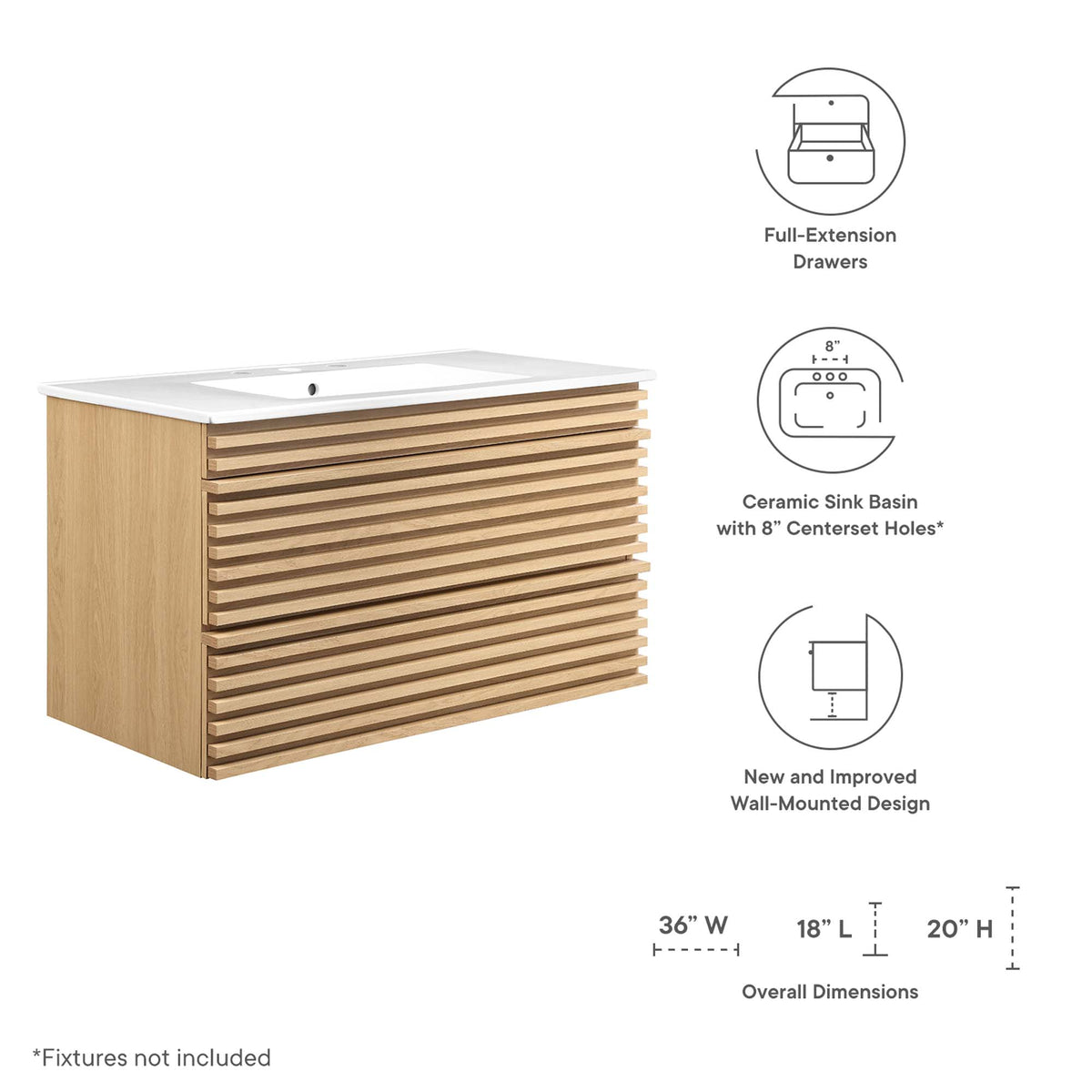 Render Wall-Mount Bathroom Vanity by Modway
