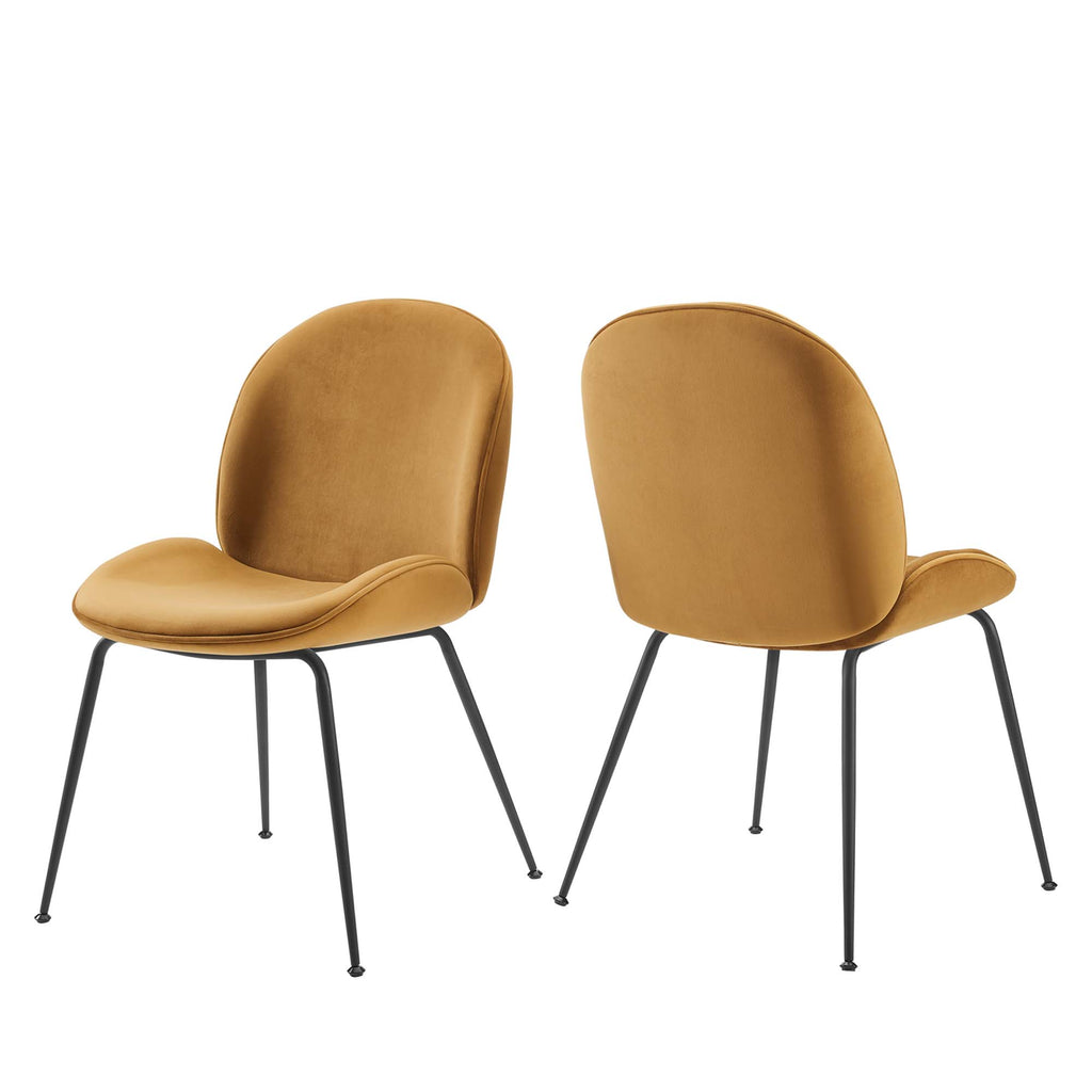Scoop Black Powder Coated Steel Leg Performance Velvet Dining Chairs Set of 2 by Modway