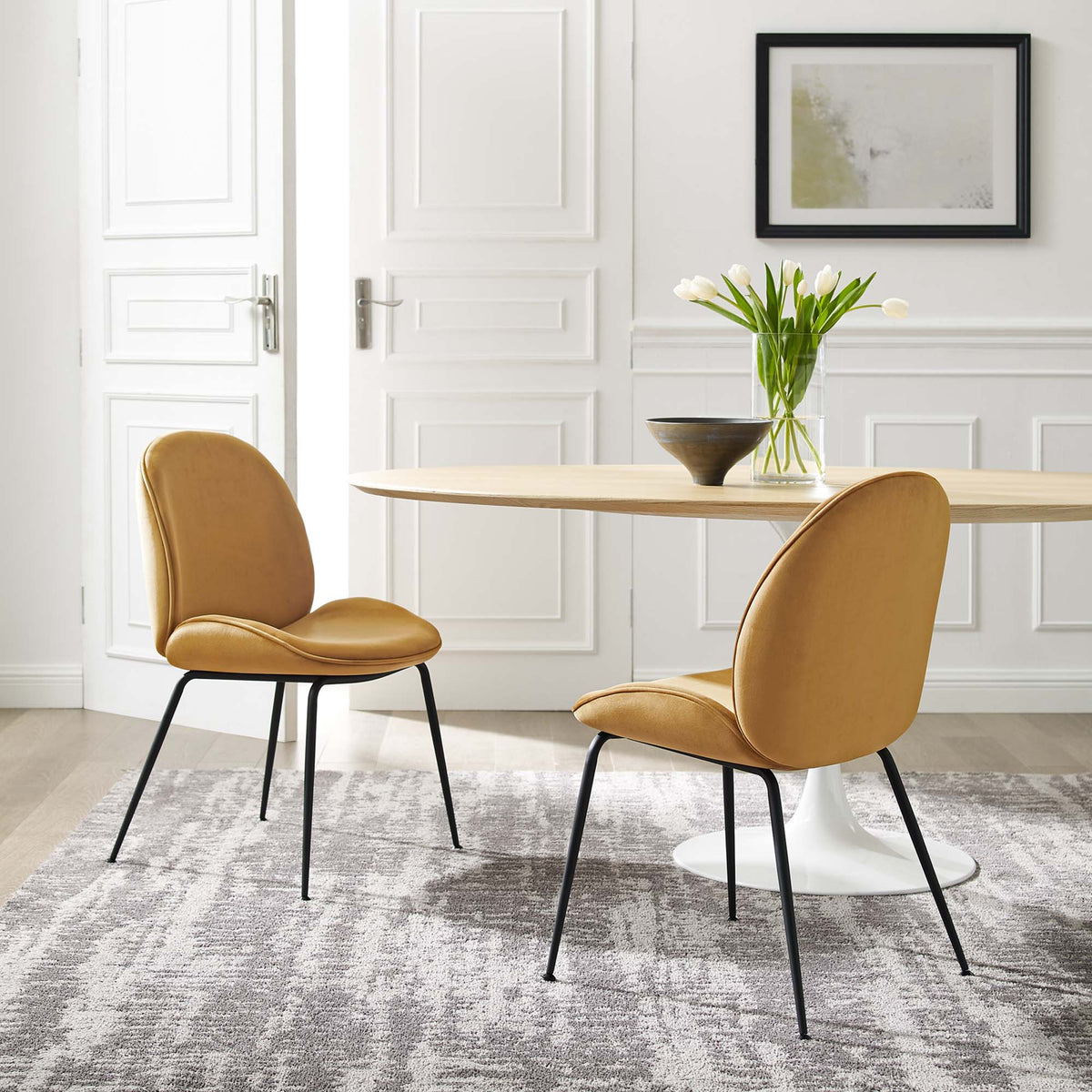 Scoop Black Powder Coated Steel Leg Performance Velvet Dining Chairs Set of 2 by Modway
