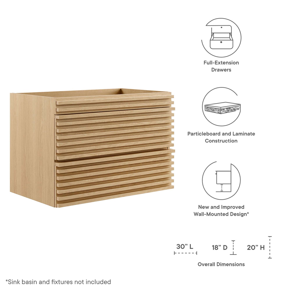 Render Wall-Mount Bathroom Vanity Cabinet (Sink Basin Not Included) by Modway
