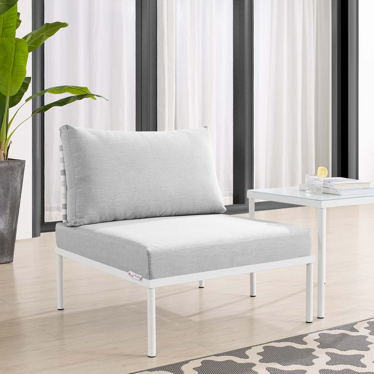 Harmony Sunbrella® Basket Weave Outdoor Patio Aluminum Armless Chair by Modway