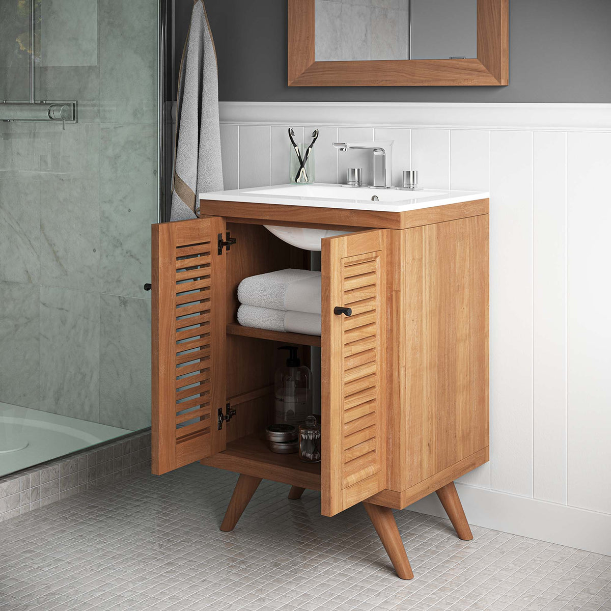 Birdie Teak Wood Bathroom Vanity Cabinet (Sink Basin Not Included) by Modway
