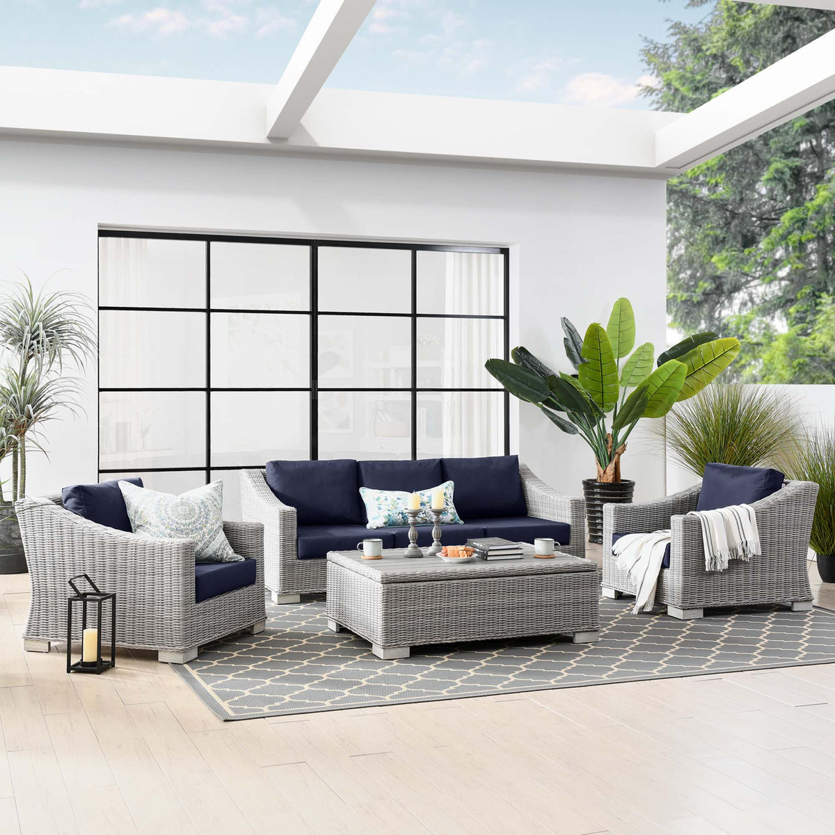 Conway 4-Piece Outdoor Patio Wicker Rattan Furniture Set by Modway