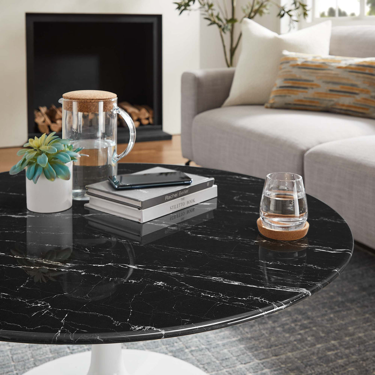 Lippa 36" Round Faux Marble Coffee Table by Modway