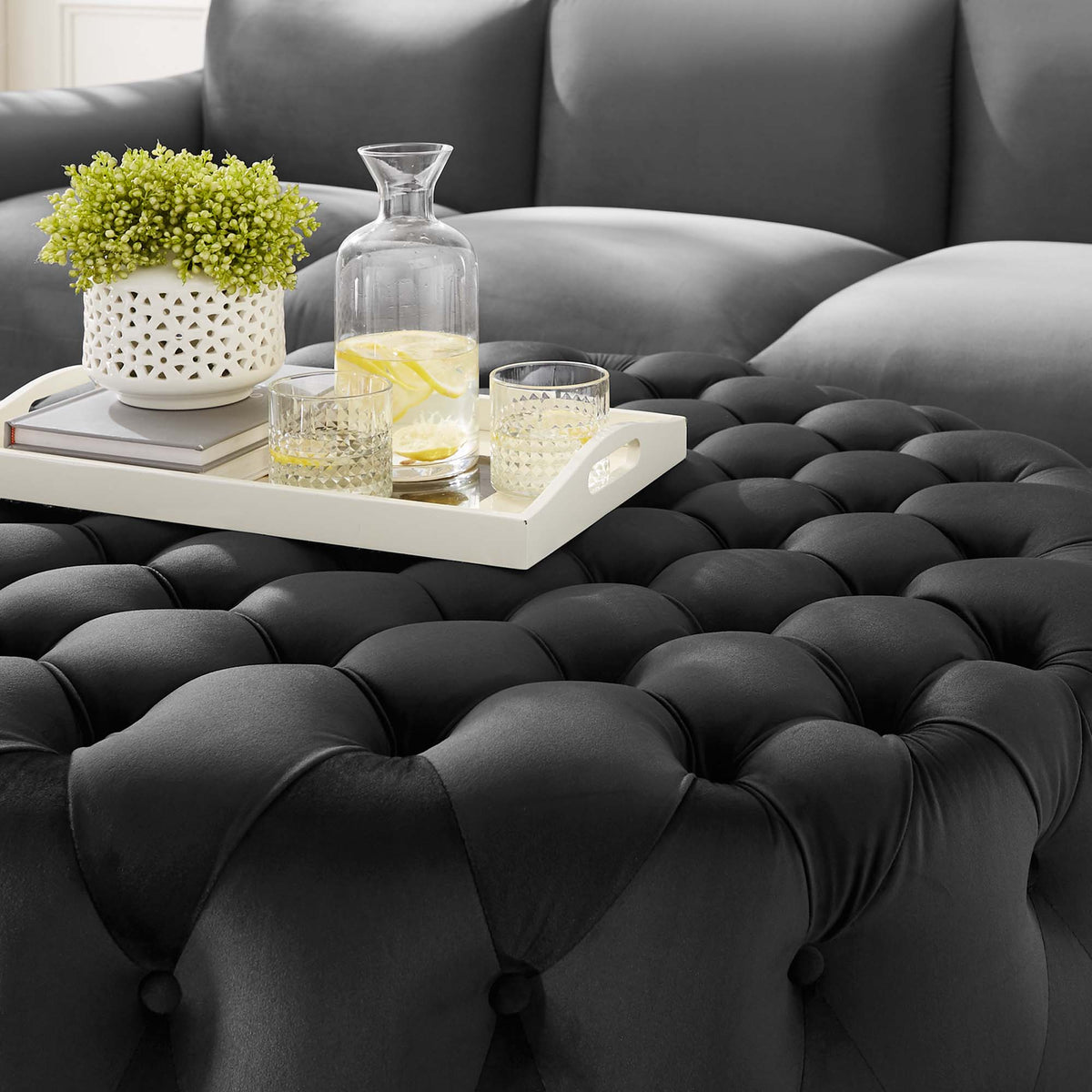 Amour Tufted Button Large Round Performance Velvet Ottoman by Modway