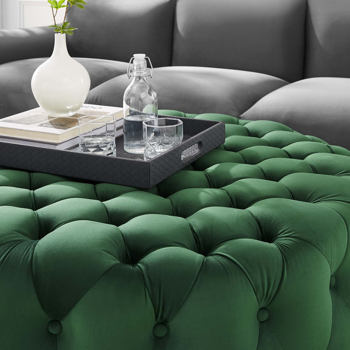 Amour Tufted Button Large Round Performance Velvet Ottoman by Modway