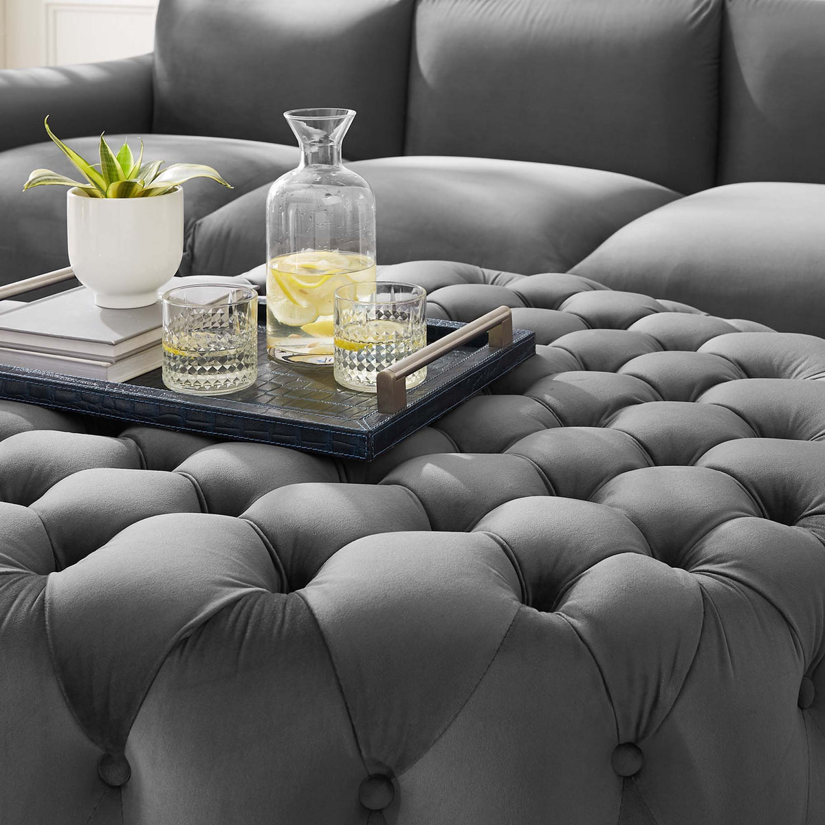 Amour Tufted Button Large Round Performance Velvet Ottoman by Modway