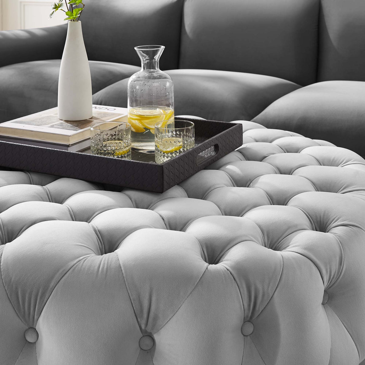 Amour Tufted Button Large Round Performance Velvet Ottoman by Modway