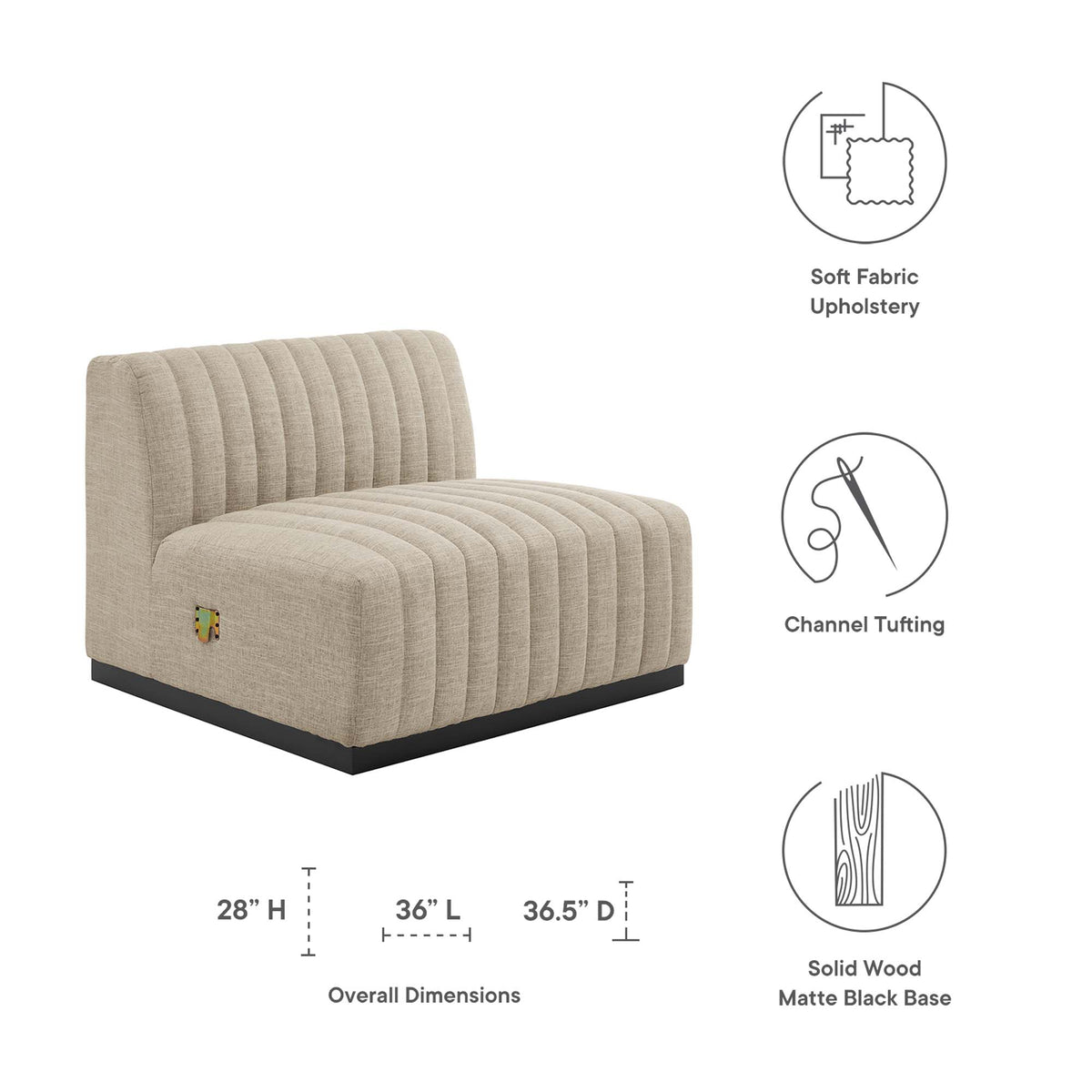 Conjure Channel Tufted Upholstered Fabric Armless Chair by Modway