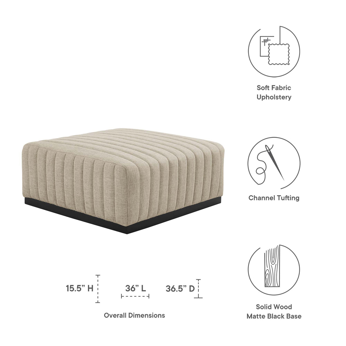 Conjure Channel Tufted Upholstered Fabric Ottoman by Modway
