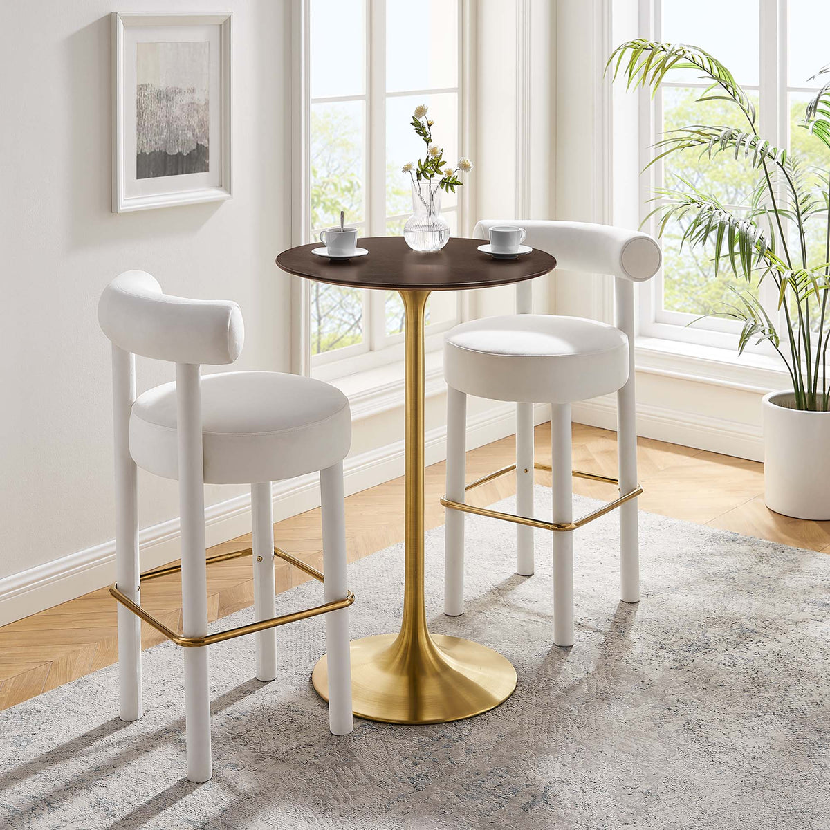 Lippa 28" Round Cherry Walnut Wood Bar Table by Modway