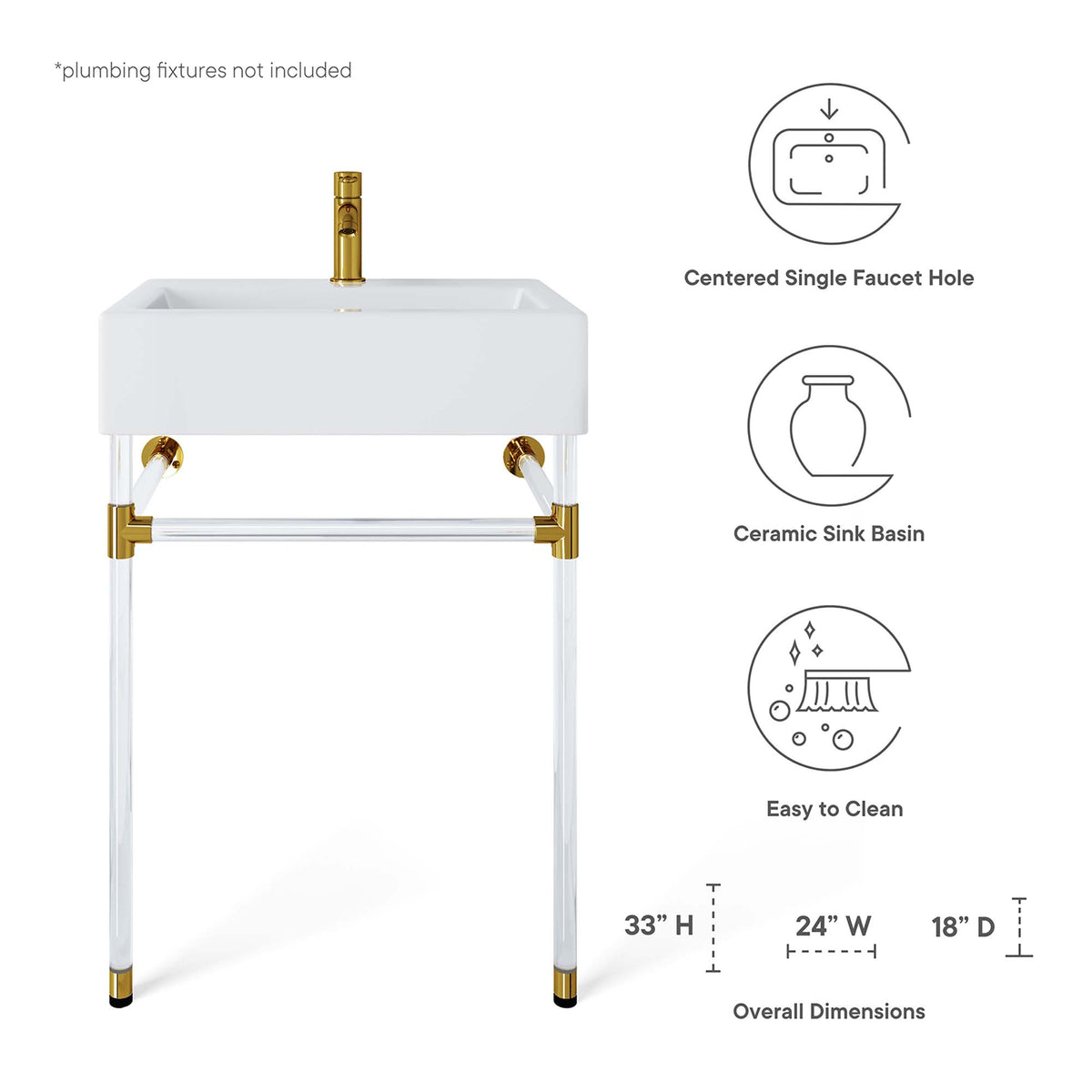 Redeem 24" Acrylic Wall-Mount Bathroom Vanity by Modway