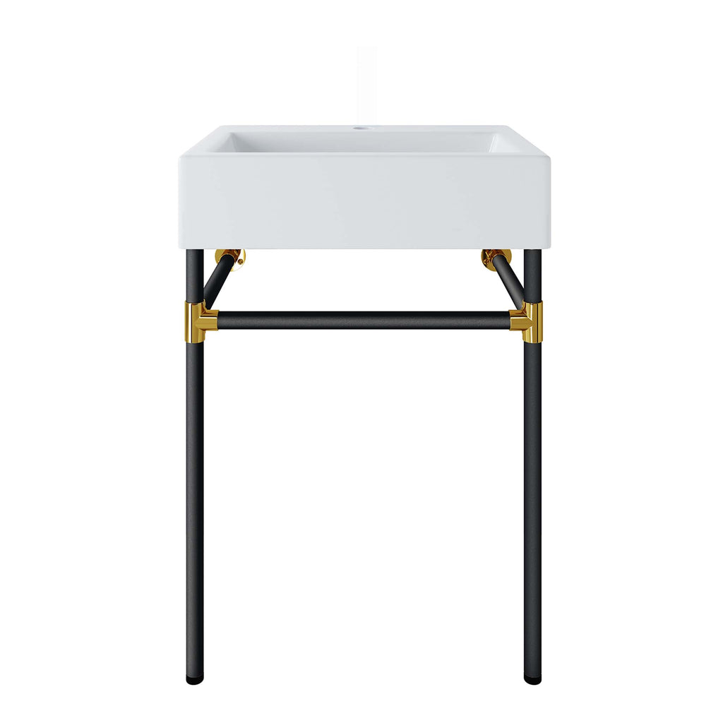 Redeem 24" Wall-Mount Black Stainless Steel Bathroom Vanity by Modway