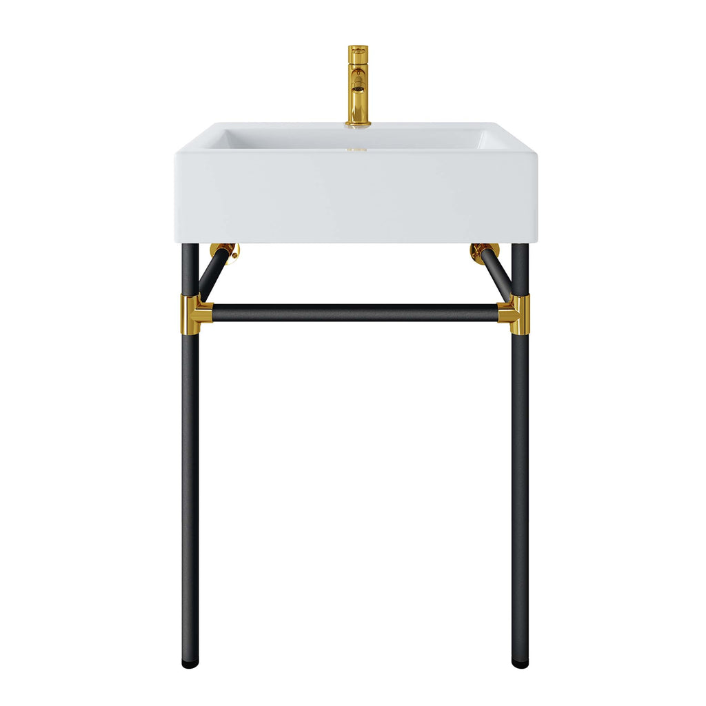 Redeem 24" Wall-Mount Black Stainless Steel Bathroom Vanity by Modway