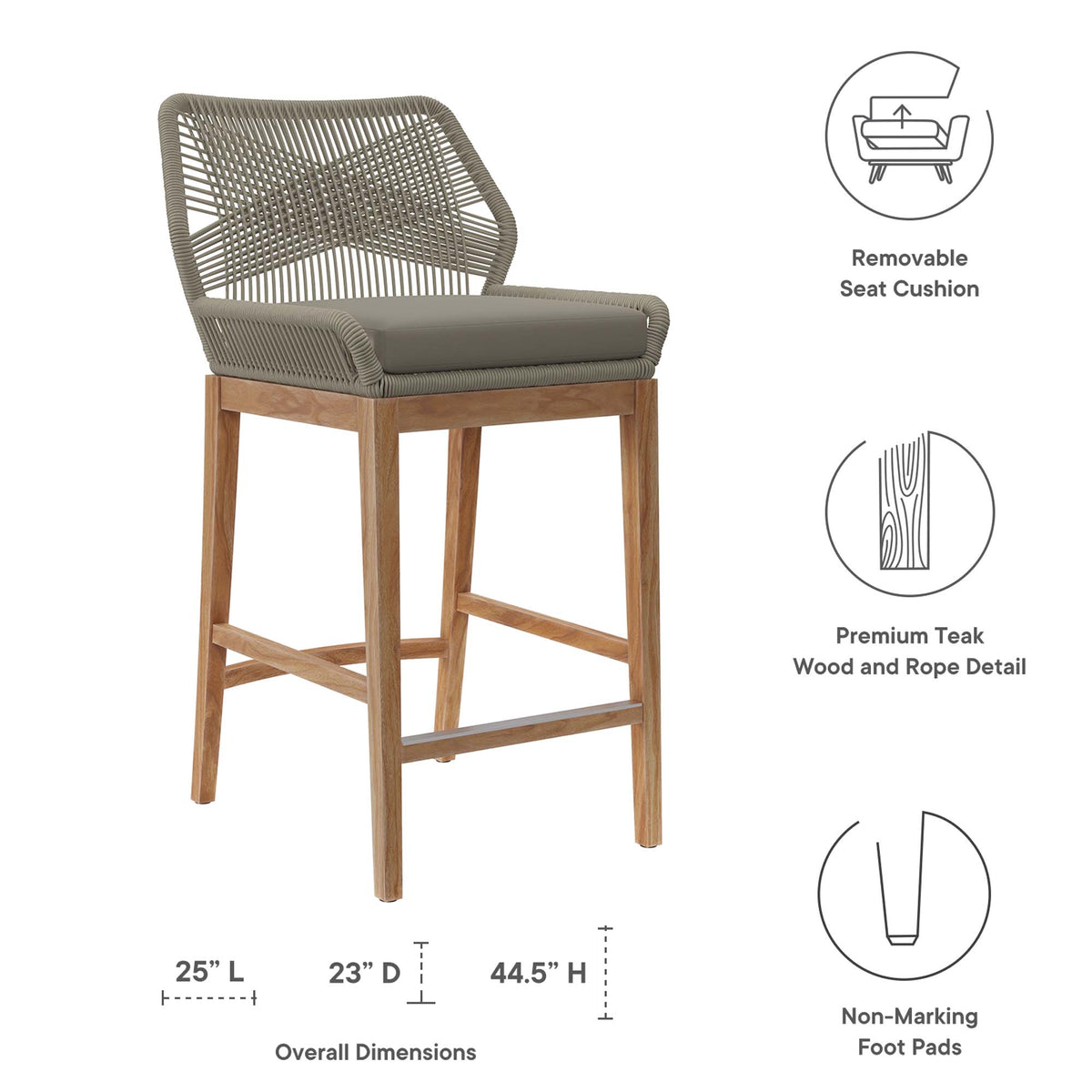 Wellspring Outdoor Patio Teak Wood Bar Stool by Modway