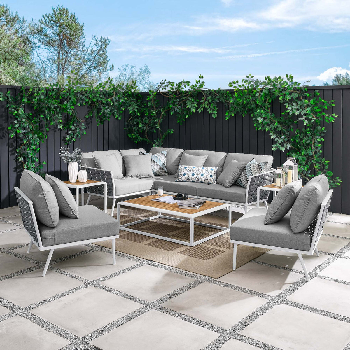 Stance 9 Piece Aluminum Outdoor Patio Aluminum Sectional Sofa Set by Modway