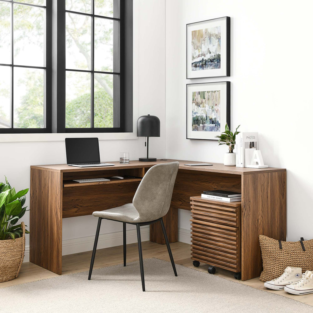 Render Wood Desk and File Cabinet Set by Modway