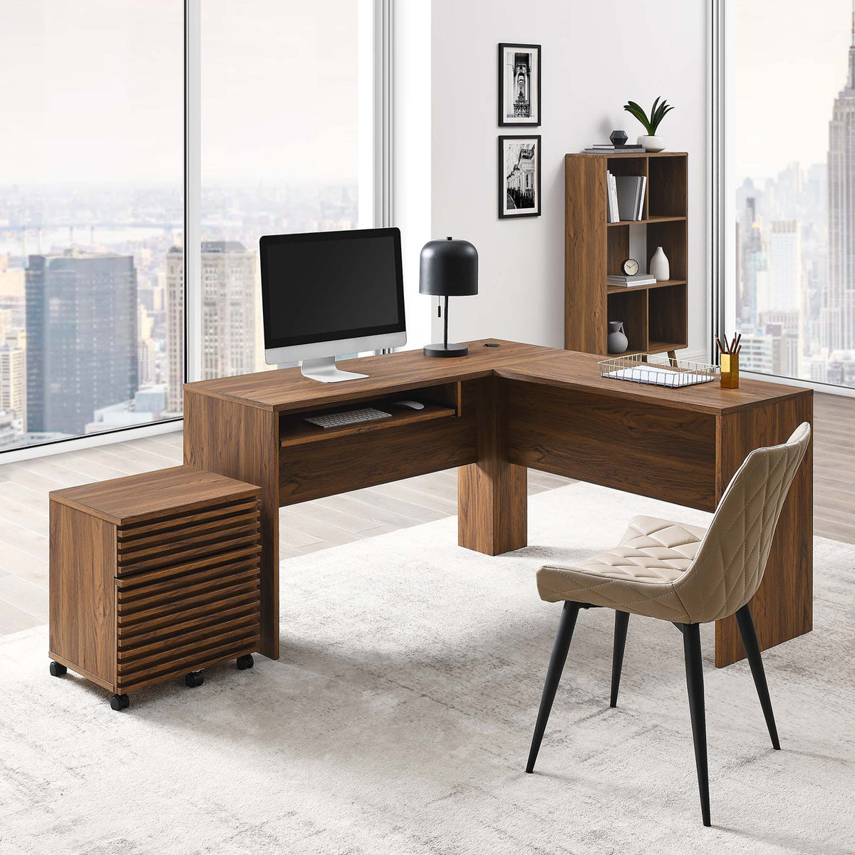 Render Wood Desk and File Cabinet Set by Modway
