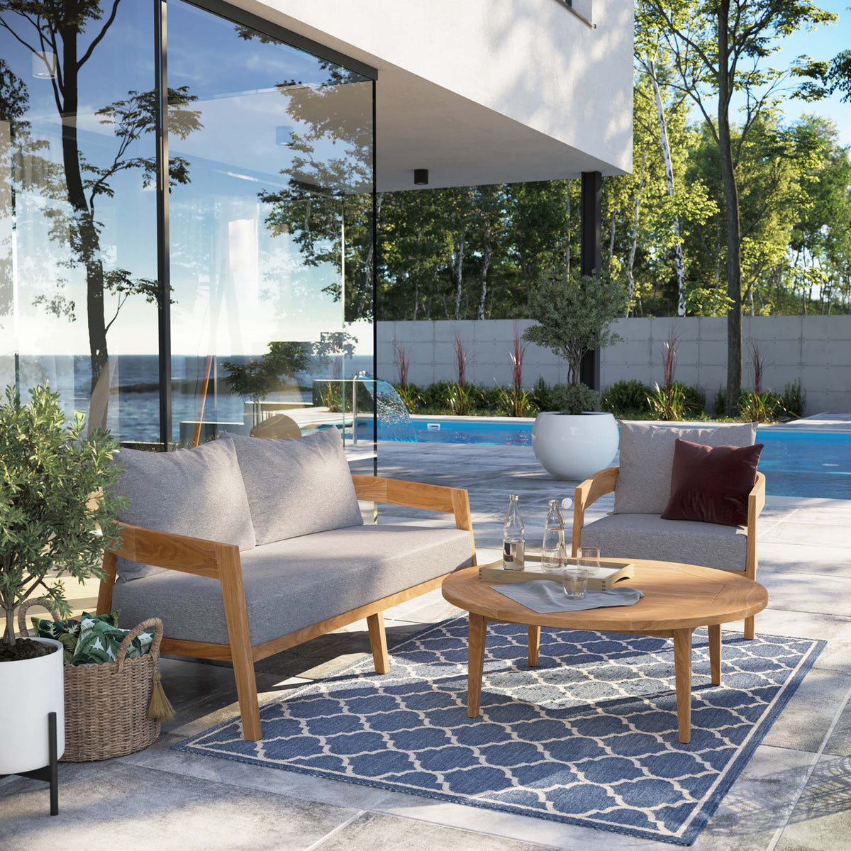 Brisbane 3-Piece Teak Wood Outdoor Patio Set by Modway